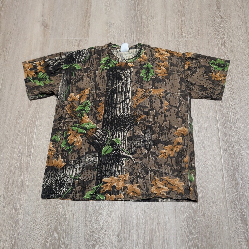 Vintage Jerzees Outdoors T-Shirt Mens M Brown Camo Trebark Superflage Pocket